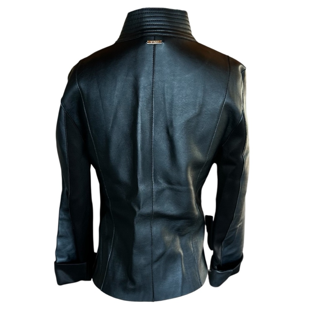 Vintage Guess Women's Black Leather Jacket Size Large Y2K Goth Biker Tailored - Picture 3 of 7